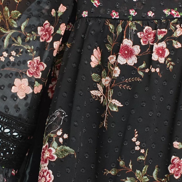 Anthropologie Maeve Floral Black Blouse Steffy Bell-Sleeve Blouse - Picture 4 of 6